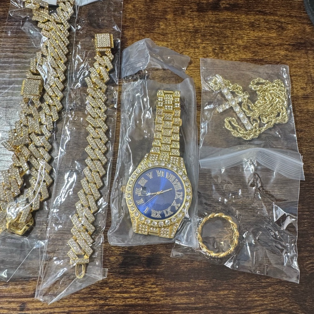 Gold and Blue Watch with Bracelet Set